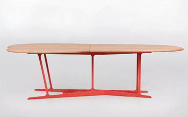 Pebble table#, 2007, with a plate iron base and walnut or oak surface