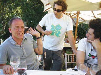 Mirko Ilic (left) and Maxim Velcovsky mock the 2012 Olympics logo