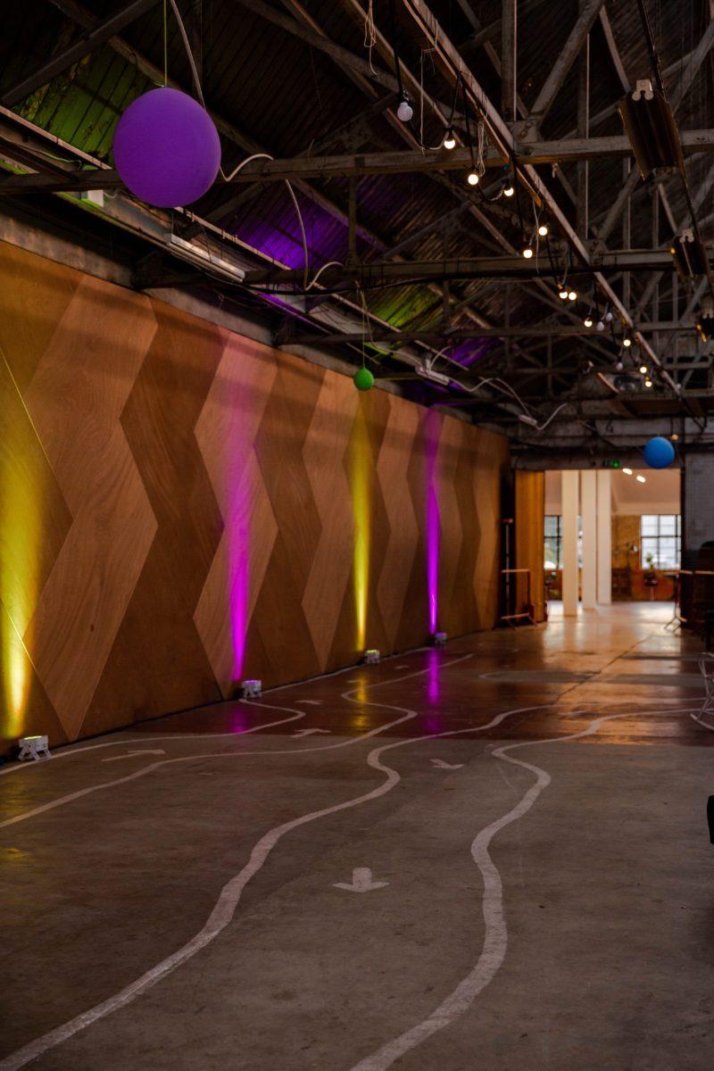 Beyond the Box Consultants The People’s Pavilion Waltham Forest Here East Interior Colourful Lights London Patchworks