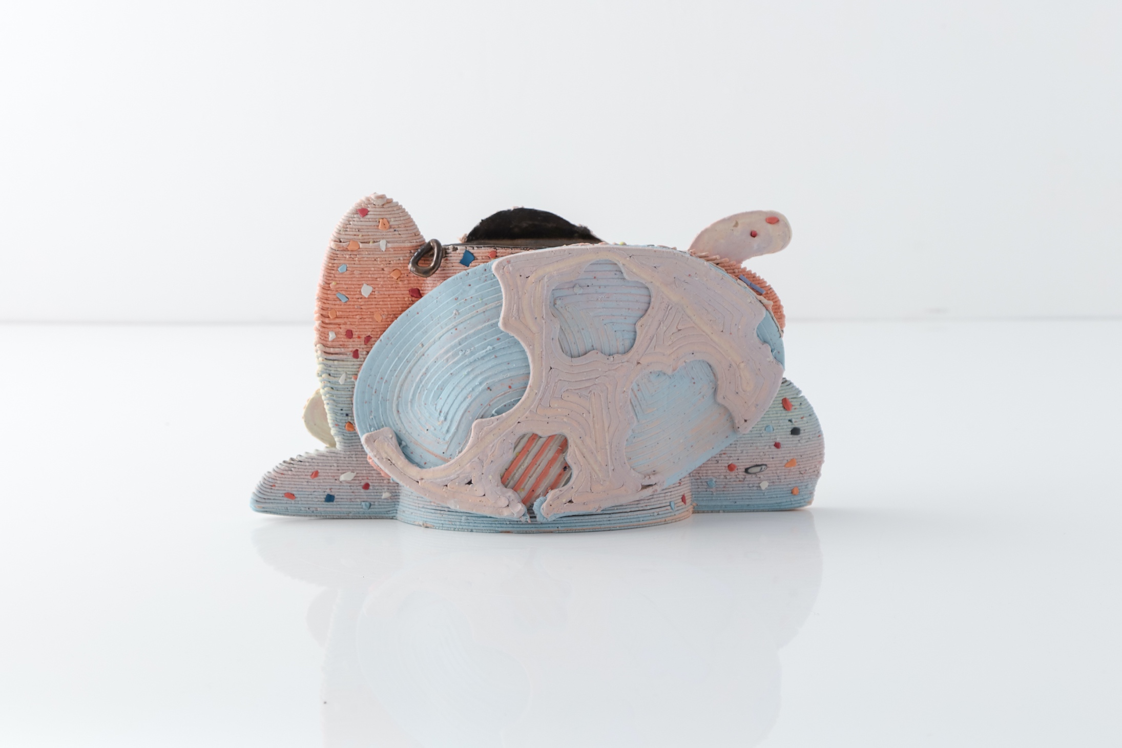 Jolie Ngo Sticker Vessel in Baby, unique Sticker vessel in porcelain, glaze, luster, and PVA plastic. Designed and made by Jolie Ngo, USA, 2022