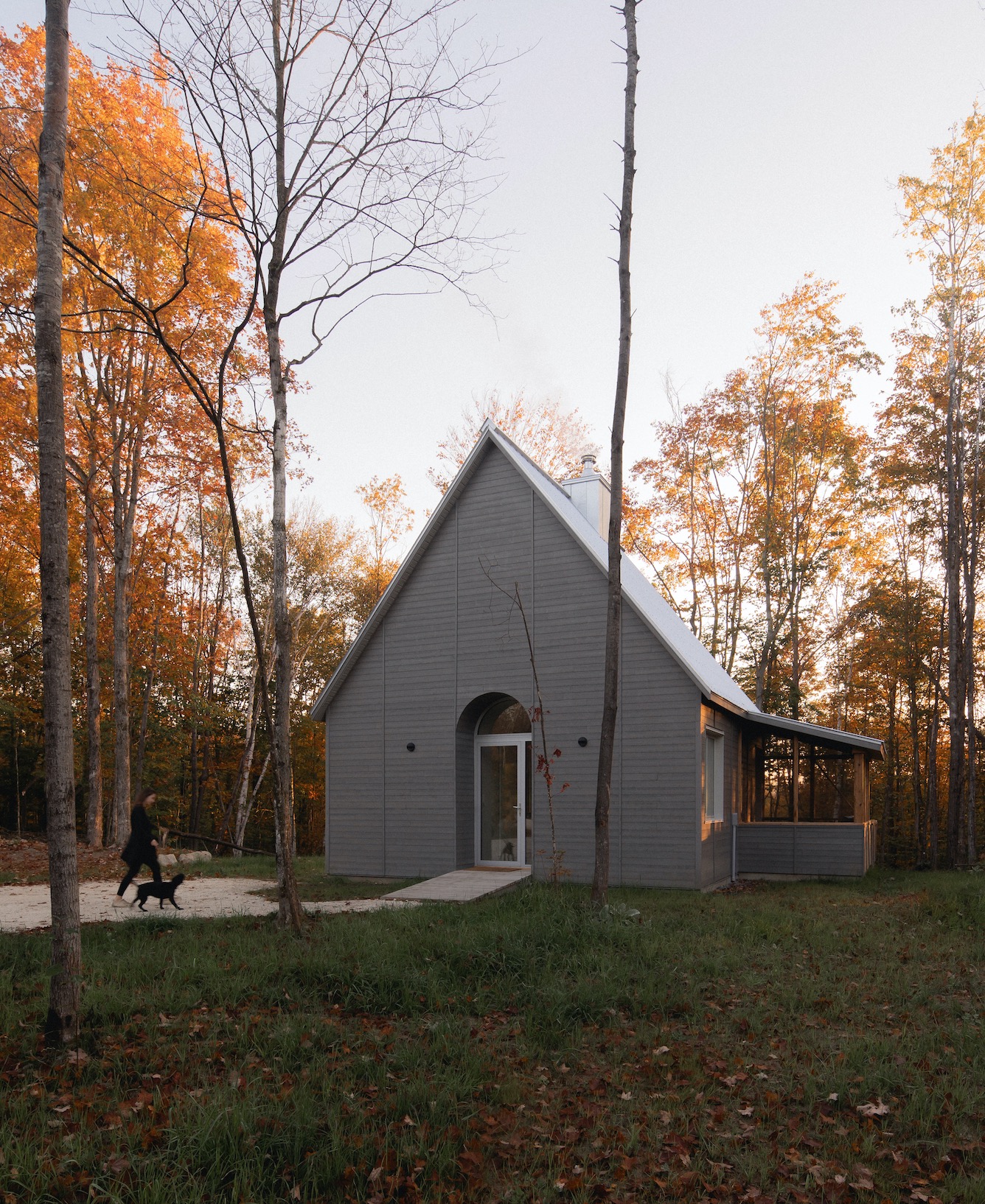 Kanata Cabin Canada woman walking dog