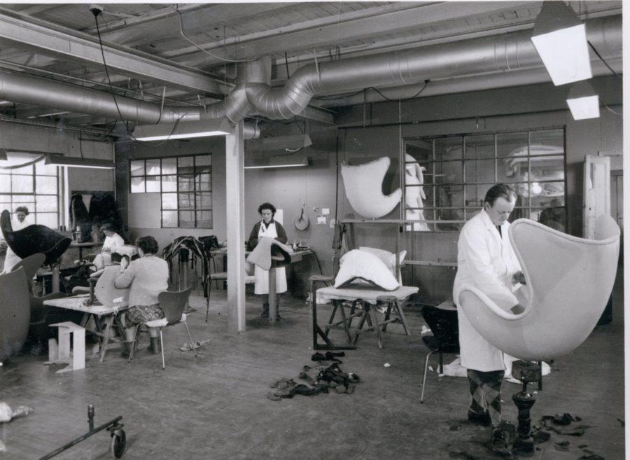 Egg chair production Arne Jacobsen Fritz Hansen factory Denmark